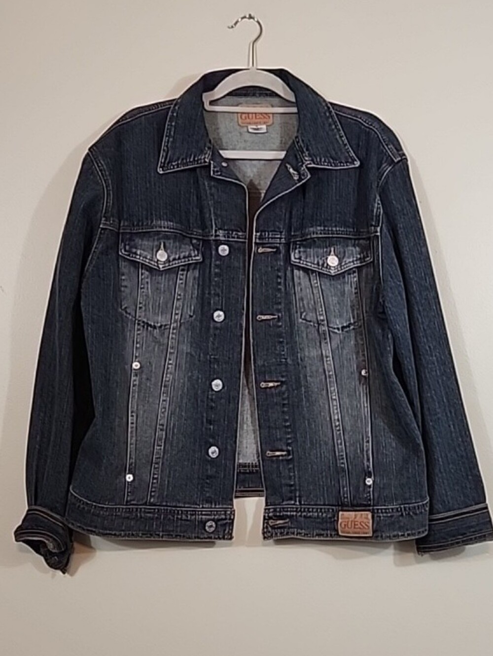 GUESS Dark Denim Distressed Trucker's Jacket Medium